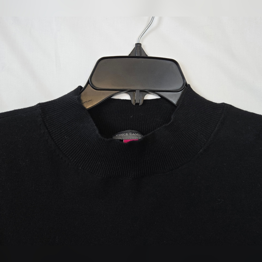 Vince Camuto Womens Black Mock Neck Long Chiffon Swiss Dot Sleeves Sweater Top L - Picture 2 of 10